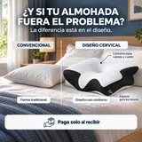 Comparación de almohada convencional y diseño cervical Nuvélia; paga solo al recibir.