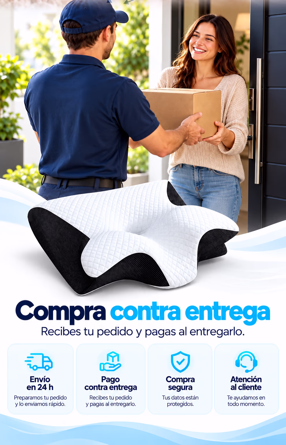 Compra contra entrega: la almohada Nuvélia llega a tu casa y pagas al recibirla.