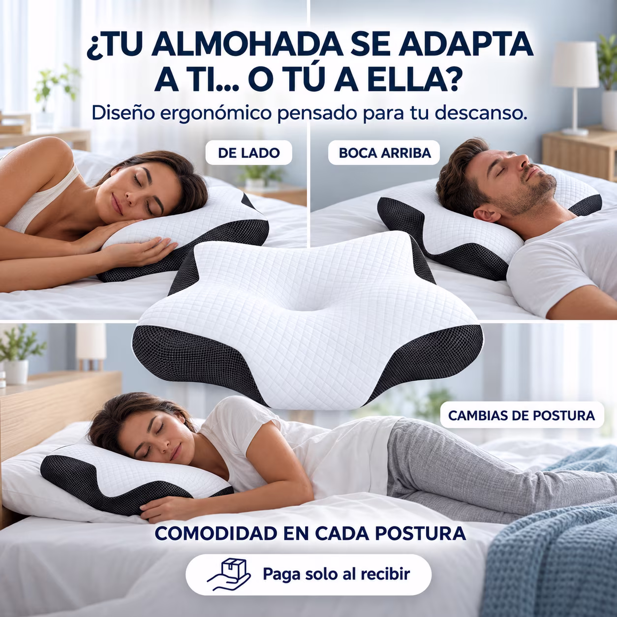 Almohada Nuvélia: comodidad al dormir de lado, boca arriba y al cambiar de postura.