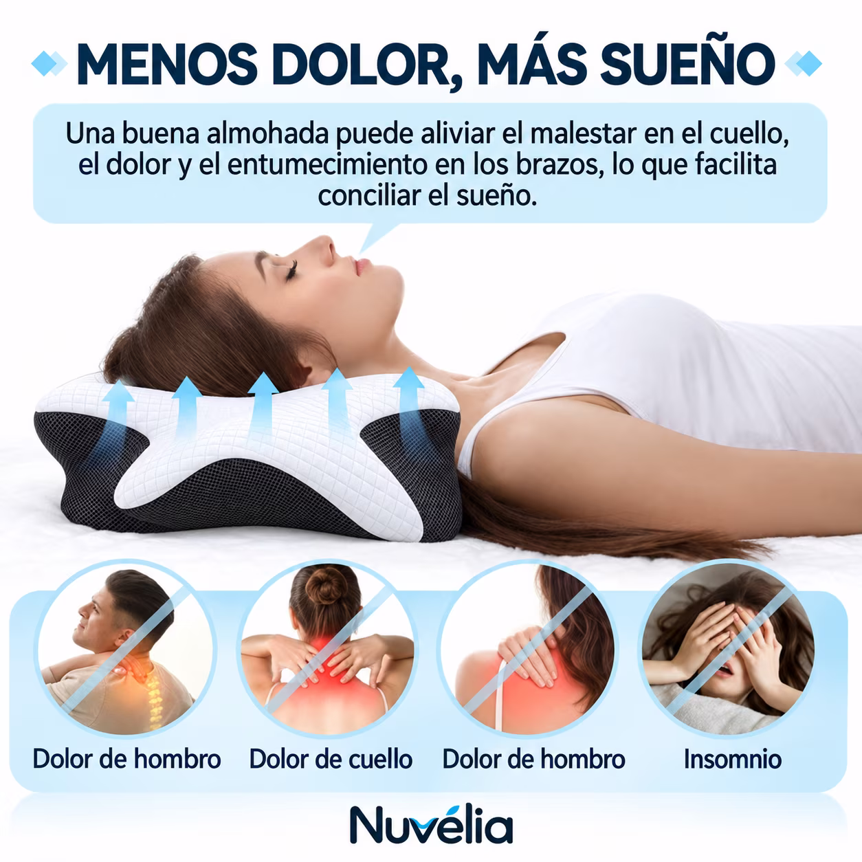 Almohada cervical Nuvélia: soporte para cuello y hombros.